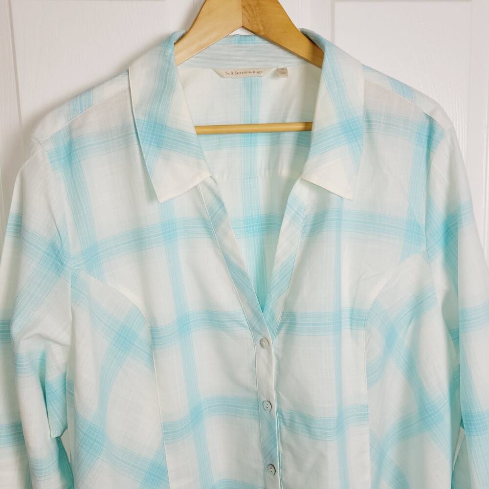 Soft Surroundings Womans 3X Teal Tunic Plaid Pastel Spring Easter Lagenlook Boho - Picture 2 of 10